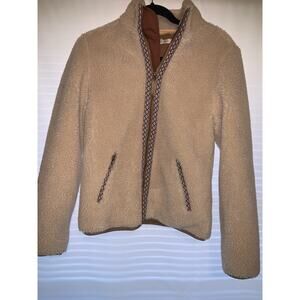 Faherty Jacket Women’s Small Beige Sherpa Fleece Full Zip Lined Pockets Cozy